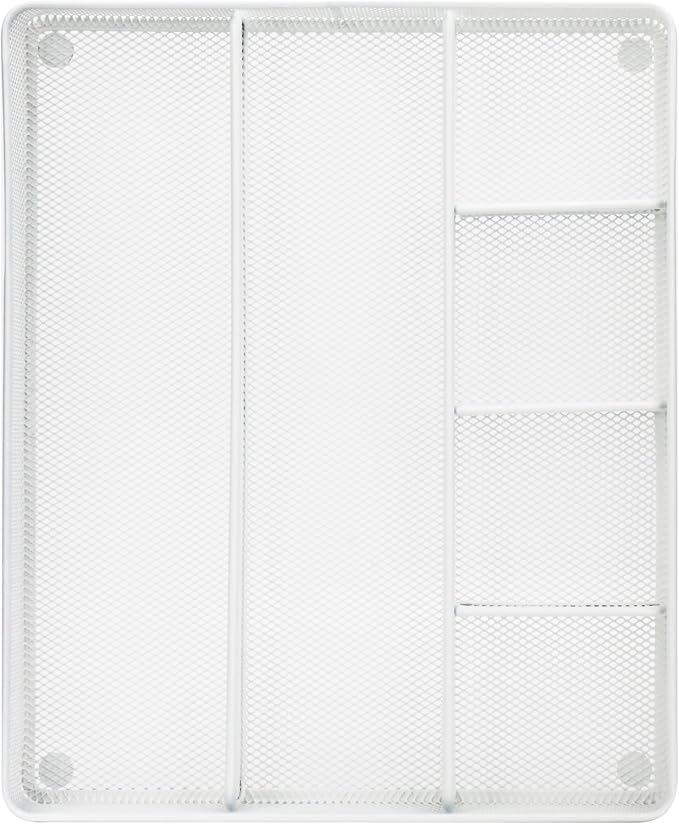 Annova Desk Top Organizer Tray for Office Organization - Metal Mesh - Storage Tray with Dividers for Pens, Desktop Accessories, Bathroom, Kitchen, Makeup and Office Supplies (Large, White)