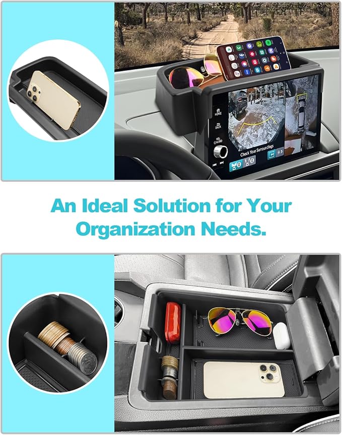CDEFG 2PCS Compatible with 2023-2025 Honda Pilot Center Console Organizer & 9-Inch Screen Organizer for 2023 2024 2025 Honda Pilot Accessories Middle Console Tray & Behind-Screen Dash Storage Box