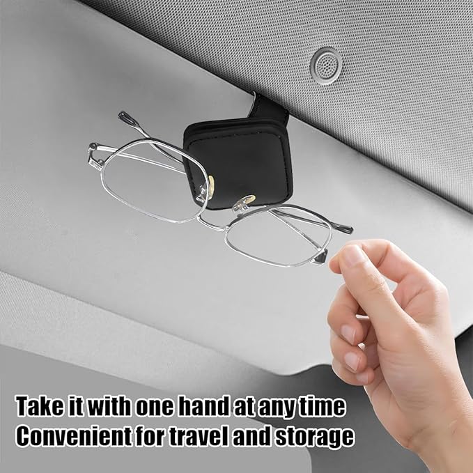 Sunglasses Holder for Car Visor, Magnetic Leather Vehicle Glasses Ticket Card Clip, Automotive Interior Eyeglass Hanger Organizer Accessories, Universal for SUV, Sedan, Truck (Black)