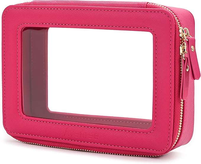Aveniee Clear Makeup Bag Organizer,Travel Toiletry Bag for Women,Waterproof Cosmetic Pouch with Zippers,Car Accessories Organizers and Storage Case,Hotpink,Medium Classic