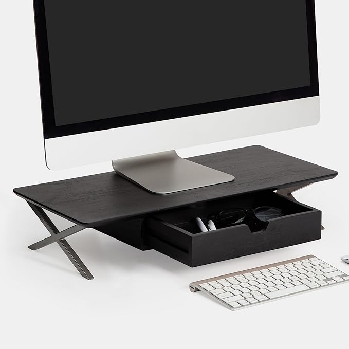 Anji Mountain Monitor Stand - Desktop Organizer & Laptop Riser, Ergonomic Monitor Riser, Space-Saving Monitor Stand for Desk, Durable Construction, Easy Assembly, Ideal for Home & Office,Black