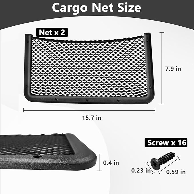 2 PCS Car Net Pocket, ABS Plastic Frame Cargo Net Storage Car Pockets Phone Net, Cars Mesh Nets Pockets with Screws for Auto, RV, Boat, and Camper Storage Nets (15.7 x 7.9 Inch)