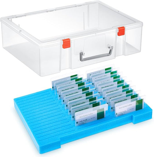 Chunful 1 Pc Name Tag Holder with Case, Foam Name Badge Storage Tray Holds 48 Badges ID Badge Tray Organizer for Desk Classroom Office School, 14 x 10.6 x 4 in (Transparent)
