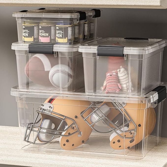 Superio Storage Bins with Lids- 3 Pack, 1.85 Qt Clear Boxes for Organizing, Stackable Plastic Containers- BPA Free, Non-Toxic, Odor Free, Organizer for Home, Office, Dorm