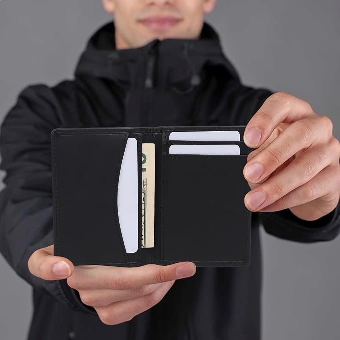 FOXHACKLE Full Grain Leather Credit Card Holder for Men and Women, Slim Bifold RFID Blocking Wallet, Thin Front Pocket Minimalist Wallet, Small Card Case.