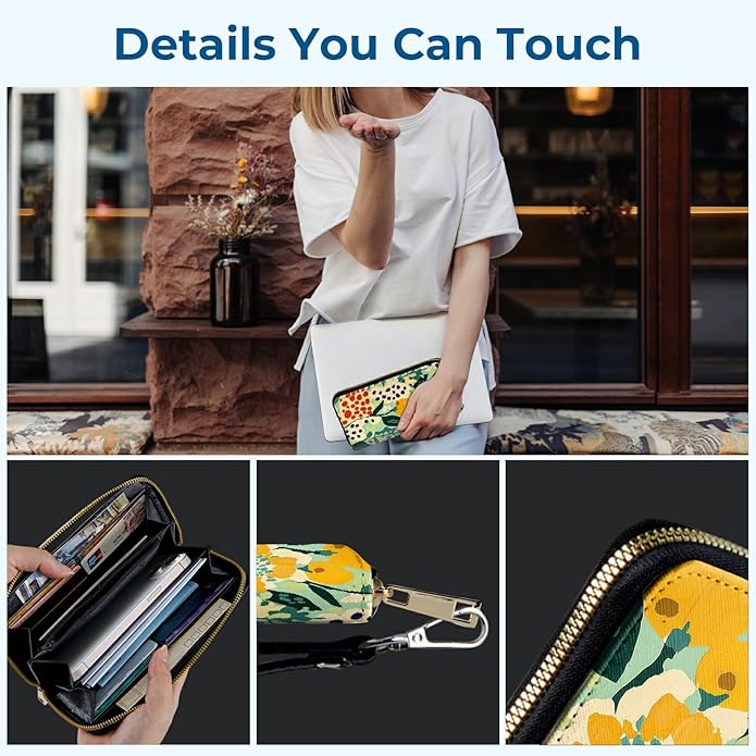 Wristlet Wallet for Women, RFID Blocking Phone Wallet, Large Capacity Zip Around Clutch, Fits iPhone 15 Pro Max, Travel Organizer Purse