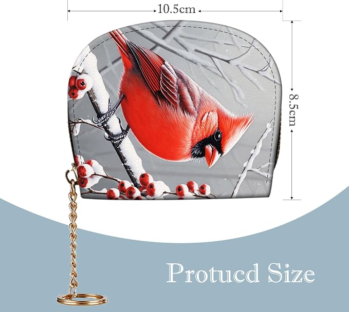 Women's Slim RFID Wallet – Compact Leather Card Holder Wallet for Women, 9 Card Slots RFID Blocking Credit Card Organizer, Small Travel Wallet - Cardinal in Snow