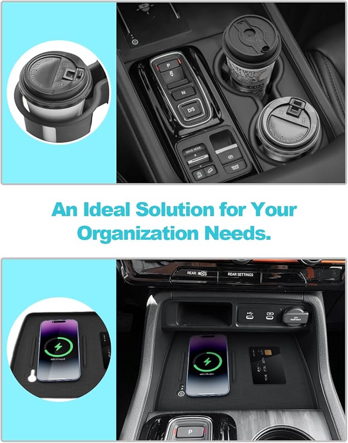 CDEFG 4Pcs for 2026 Honda Passport Center Console Organizer, for 2023 2024 2025 2026 Honda Pilot Accessories Middle Console Divider Storage Box & Armrest Tray & Wireless Charging Cover & Cup Holder