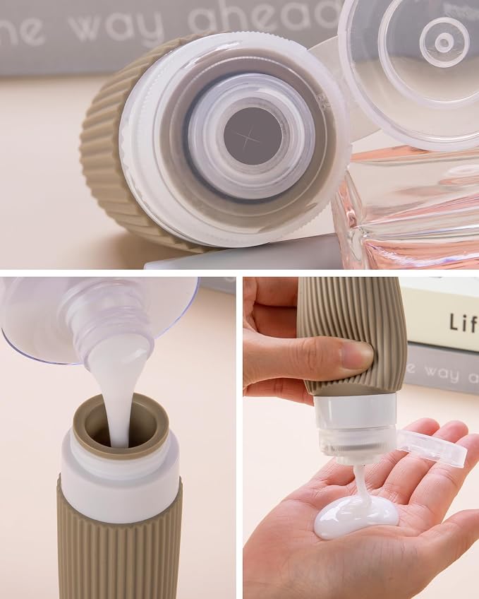 Mrsdry Travel Bottles for Toiletries 8 Pack, Tsa Approved Travel Size Toiletries 3 oz, Travel Containers for Toiletries, with Clear Bag, Leak Proof Silicone Squeezable Travel Essentials Creams Jars
