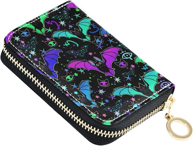 Magic Bat RFID Credit Card Holder Wallets Accordion for Women Leather Zipper Card Case Accordion Wallet for Ladies Girls