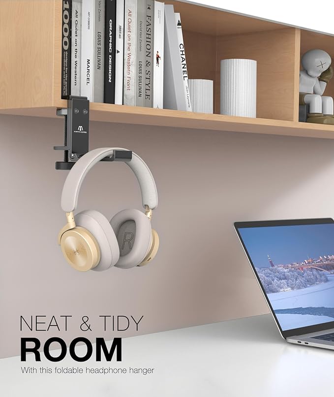 New Foldable Headphone Stand Hanger Holder Aluminum Headset Soundbar Stand Clamp Hook Under Desk Space Save Mount, Universal Fit Gaming Headphones, Black