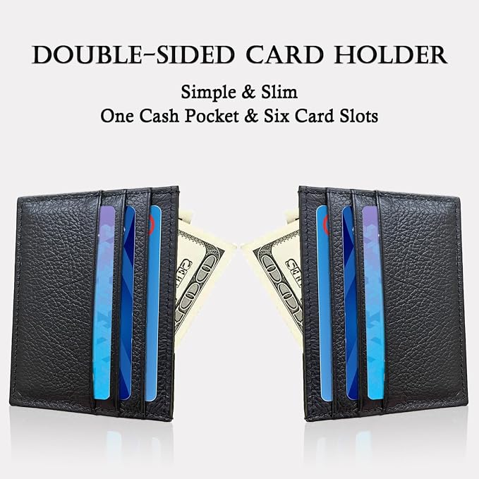 WOXVM Credit Card Holder Wallet RFID Blocking Slim Credit Card Cases Holder Premium Leather Minimalist Front Pocket Small Wallet with 6 Card Slots and 1 Pockets for Men Women (Black)