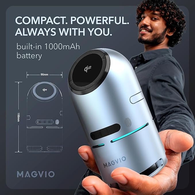 3 in 1 Mag-Safe Charging Station with Bluetooth Speaker, Auto-Rotating Magnetic Stand, 15W Qi2 Fast Wireless Charger for iPhone 17/16/15/14/13/12, Apple Watch, AirPods, 30W USB-C Adapter