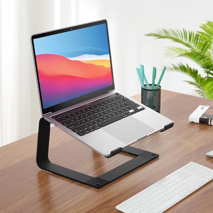 Laptop Stand for Desk Portable Computer Riser Metal Notebook Holder Printer Stand Office Desk Accessories Compatible with MacBook Air, Pro, Dell, HP, Lenovo and All 10-16" Laptops, Black