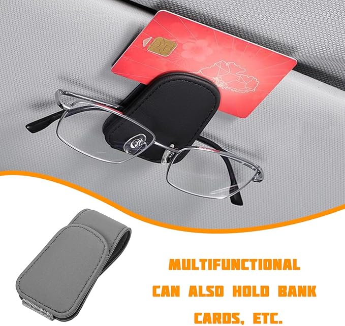 Sunglasses Holder for Car Visor, Microfiber Leather Magnetic Sun Visor Eyeglasses Hanger & Ticket Card Clip, Multi-Function Automotive Interior Glasses Mount, Universal Fit (Gray)