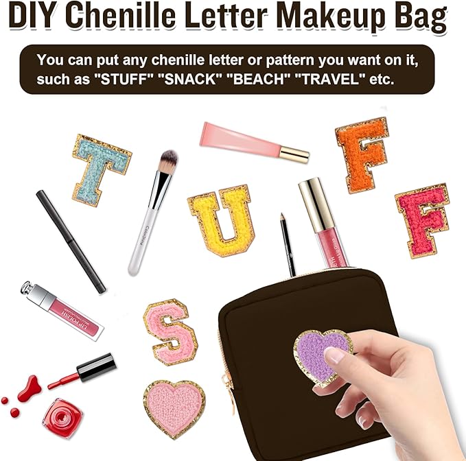 Nylon Mini Makeup Bag for Purse, Preppy Small Cute Makeup Bag Cosmetic Zipper Pouch Purse, Waterproof Travel Coin Pouch Sanitary Napkin Storage Bag Clutch Makeup Organizer Pouch for Women(Brown)