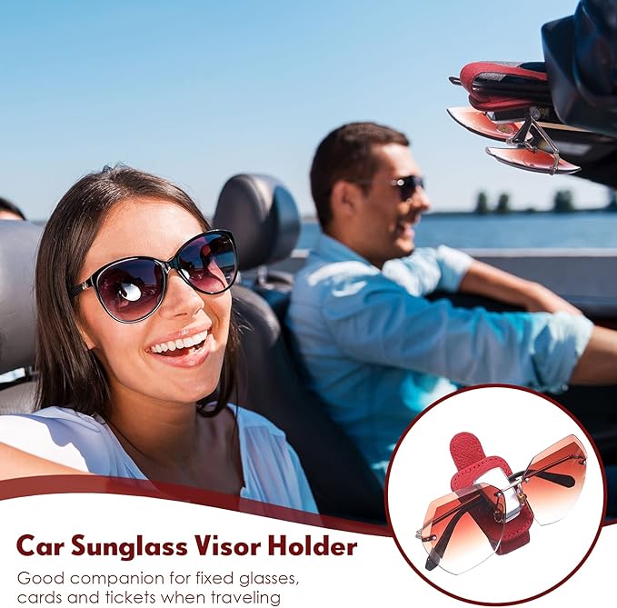 Mudder 2 Packs Sunglasses Holder for Car Universal Visor Sunglasses Holder Clip Leather Eyeglasses Hanger and Ticket Card Clip Eyeglasses Mount for Car(Red)