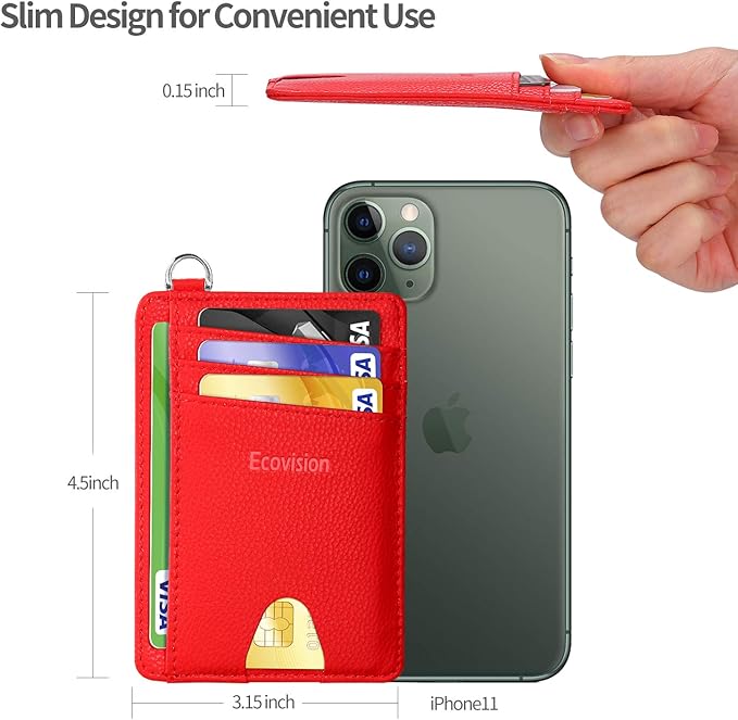 EcoVision Slim Minimalist Front Pocket Wallet, RFID Blocking Credit Card Holder Wallet with Detachable D-Shackle for Men Women