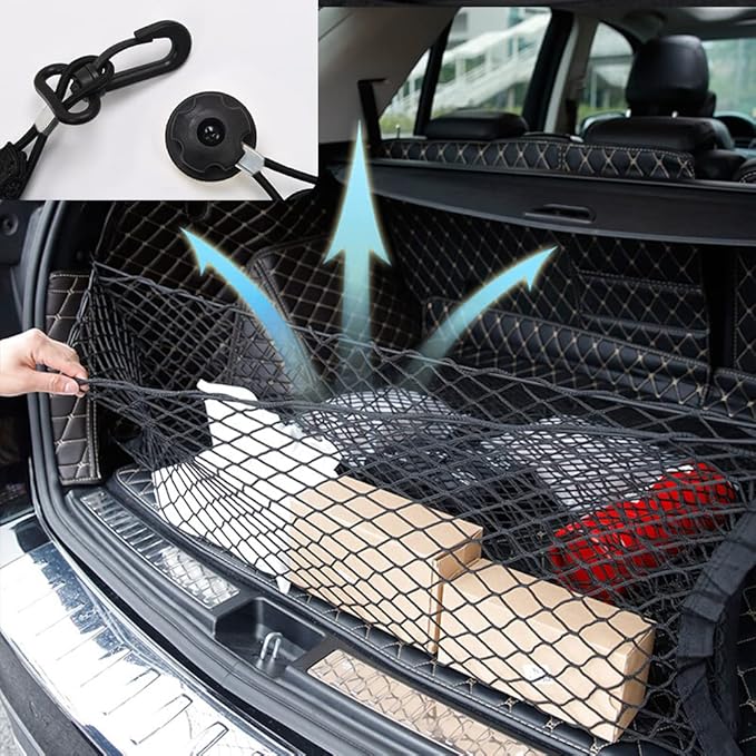 Car Rear Cargo Net with Good Elasticity&Tensile Strength Trunk Net Organizer for SUV Truck,Ideal Car Net Keeps Overlanding Accessories (L 43.3''x15.74'')