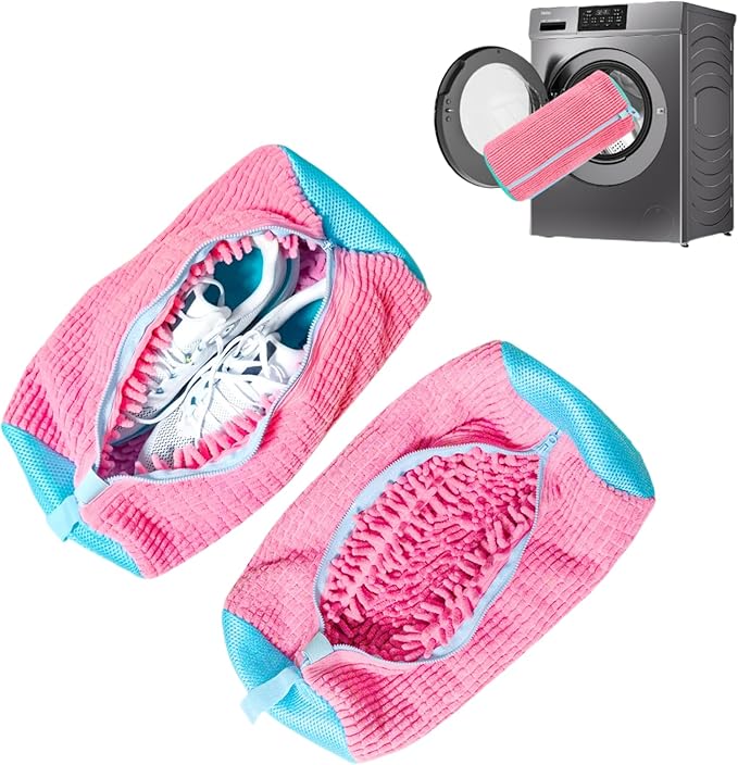 Shoe Washing Machine Bag: Shoe Washing Bag Keeps Clean - Reusable Laundry Shoe Bag for Sneaker Tennis Shoes Unstain Cleaner Kit(Pink 2 Pcs)