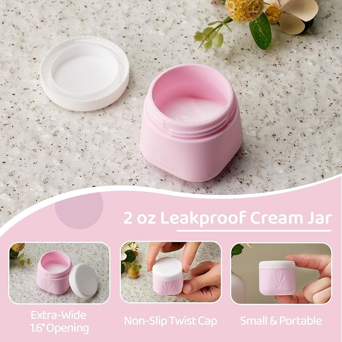 INSFIT travel bottles for toiletries 6 Pack, Leak proof Travel Size Toiletries Containers with toiletry bag, Squeezable Silicone Bottles & Cream Jars, Travel Essentials BPA-Free set for Shampoo
