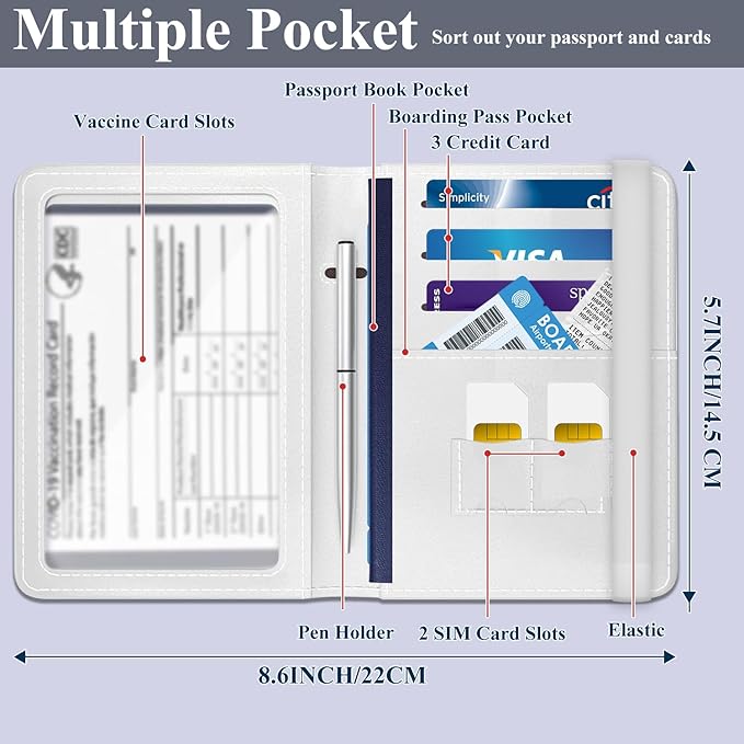 Passport Holder for Travel Essentials, RFID Premium Leather Passport Wallet Cover Case for Travel Must Haves Accessories, Passport Book Holders for Women Men Cute Blue Dogs