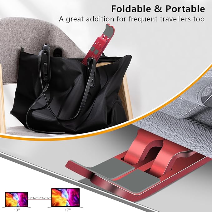 Laptop Stand, Computer Tablet Stand, Adjustable Aluminum Foldable Portable Laptop Holder Riser, Compatible with MacBook Air Pro, Lenovo, HP, Dell, More 10-15.6??Laptops and Tablets (Red)