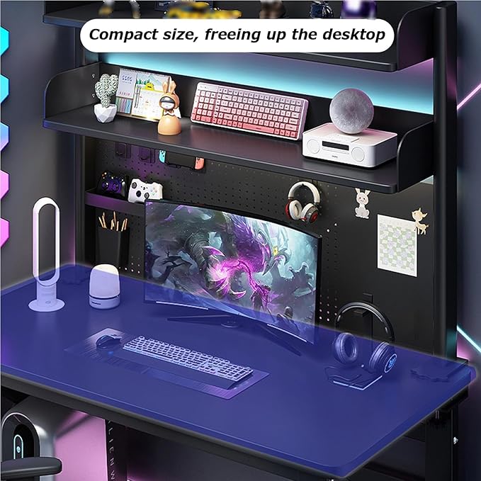Clamp On Desk Organizer Shelf, BLACK Desk Extender Pegboard Workstation,Computer Desk Accessories for Office, Privacy Panel for Gaming Desk,23.6/31.4/39.3in Desktop Shelving System (, 80cm/31.4in)