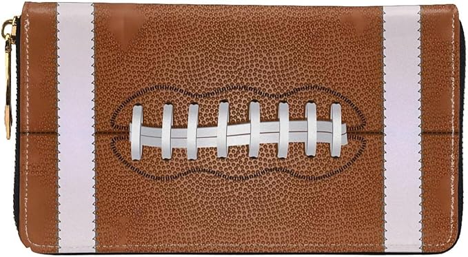 American Football Funny Leather Wallet Phone Credit Card Money Holder with Many Rooms Zipper Purse for Women Men