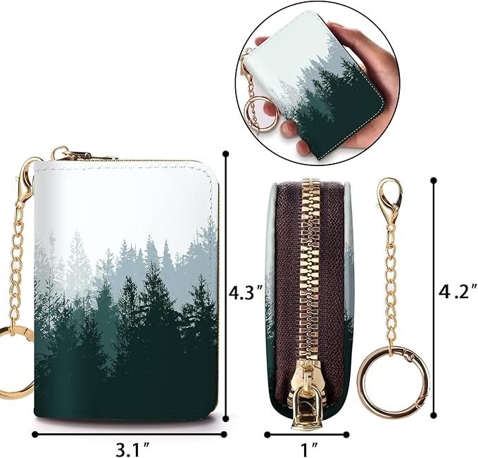 Credit Card Holder RFID Wallet, Small Card Holder Wallet for Women with Keychain Zipper, Funny Leather Print Credit Card Wallets Accordion Gift