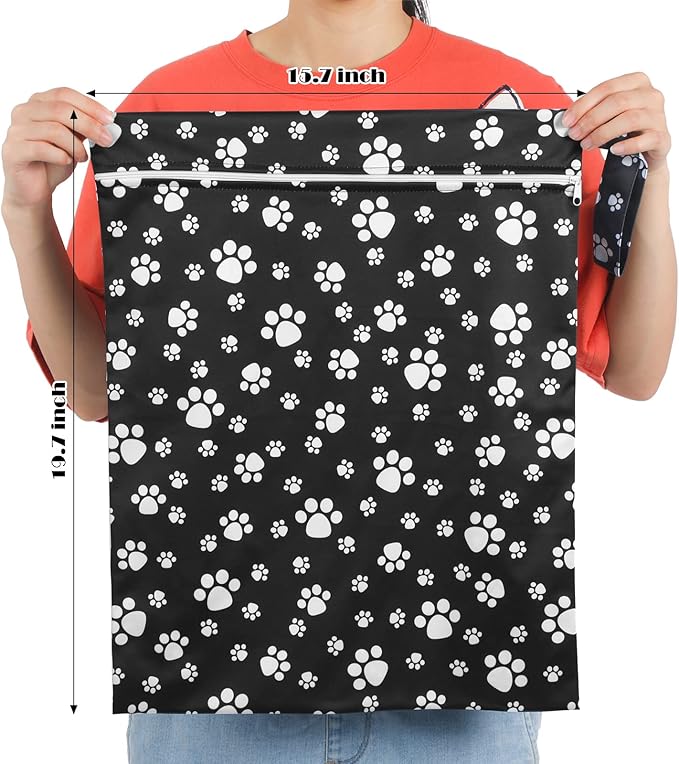 Shappy 2 Pack Large Travel Laundry Bags, Large Wet Dry Waterproof Dirty Clothes Bag for Suitcase, Swimsuit Beach Gym College Dorm Wet Bag(Paw)