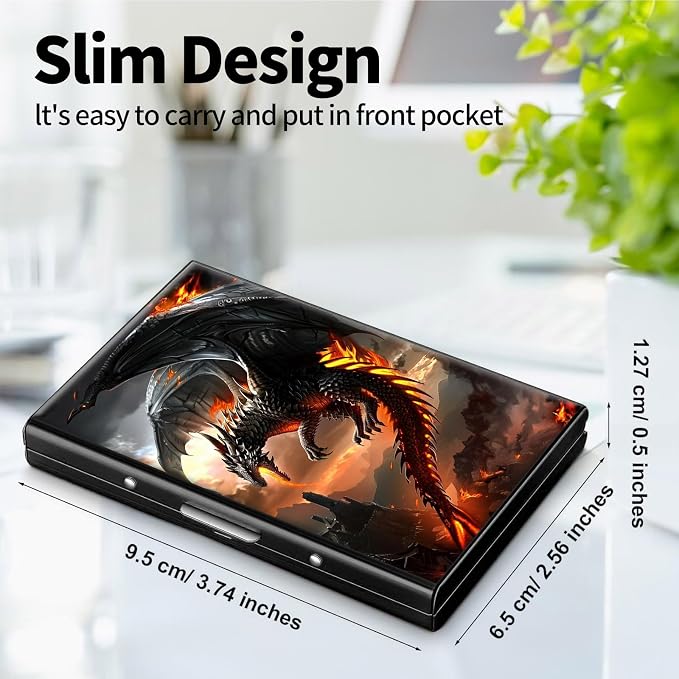 Metal Wallet, Credit Card Holder for Women Men Girls, RFID Blocking Aluminum Wallet Slim Hard Case, Mini Travel Wallet, ID Card Holder Business Card Case,Fire Dragon