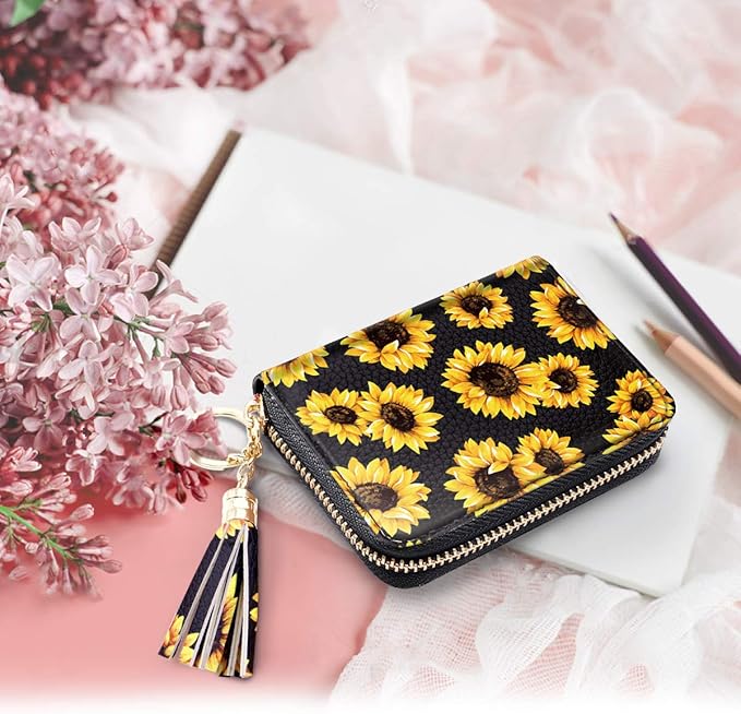 Coco Rossi Women's Card Case RFID Cute Flowers Small Wallet Card Holder, Sunflower