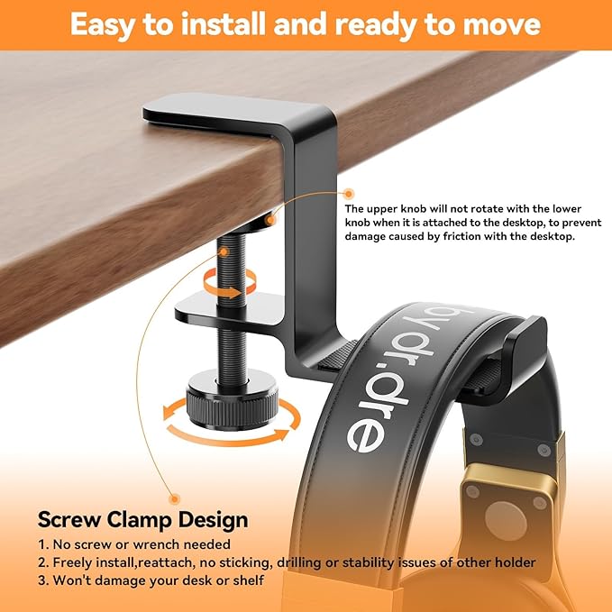 Headphone Hanger Holder Stand-Under Desk Headphone Hanger， Headset Hook Holder Space-Saving Aluminum Stand with Universal Fit for Gaming PC Accessories (Black-1PCS)