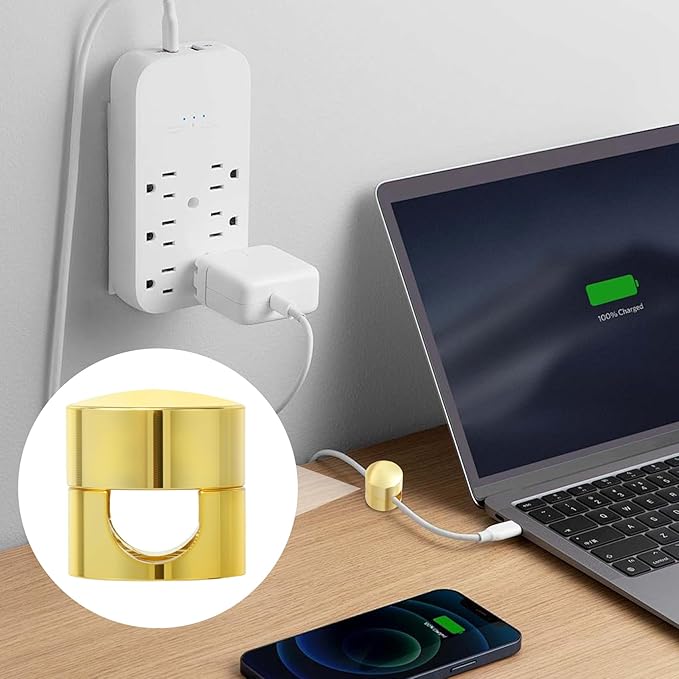 10 Sets Charger Holders for Cords, Gold Color Adjustable Cable Anchor Holders, Adhesive Metal Cord Clips, Cable Management Wire Organizers for Desk, Office, Nightstand