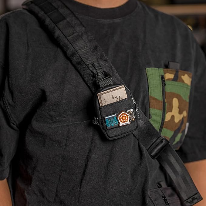 TACTICAL GEEK Storage A6 Mini Size EDC Utility Pouch, Mini Coin Purse with Custom Carabiner, EDC Mini Size Pocket Organizer, Wireless Headset Pack, Key Waist Case for Daily Carry Black