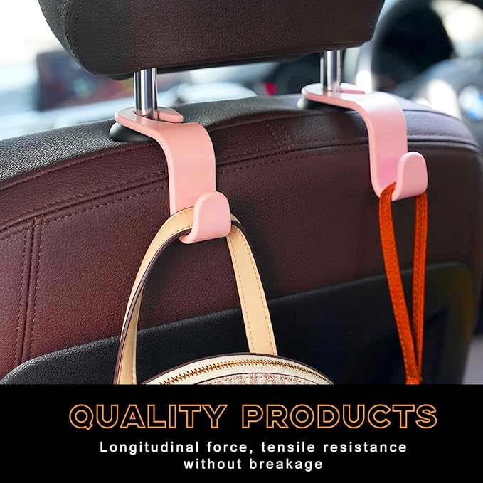 povtii 4PCS Car Seat Headrest Hook, Auto Back Seat Hanging Storage Organizer, Vehicle Seatback Hanger Holder for Purse Handbag Coat Umbrella, Universal Interior Car Accessories (Light Pink)