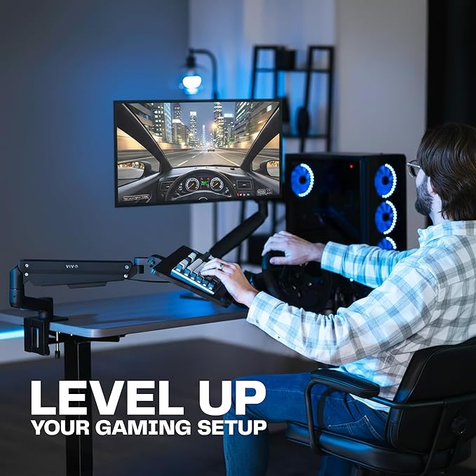 VIVO Sit-Stand 24 Inch Pneumatic Spring Keyboard and Mouse Tray Clamp-on Desk Mount, Counterbalance Height Adjustable Typing Platform, Ergonomic Tilt, Black, MOUNT-KB35CP