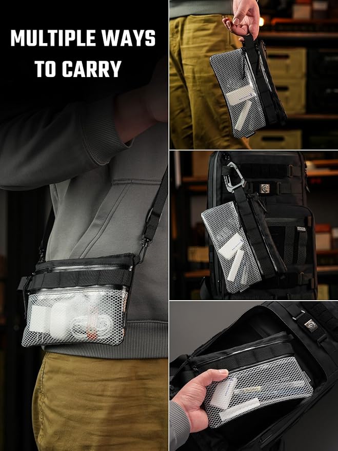 TACTICAL_GEEK EDC Modular Carry Pouch, Waterproof Nylon Organization, Multifunctional Utility Carry Pouch, Semi-Transparent Mesh Pouch for Storing Tools, Daily Necessities