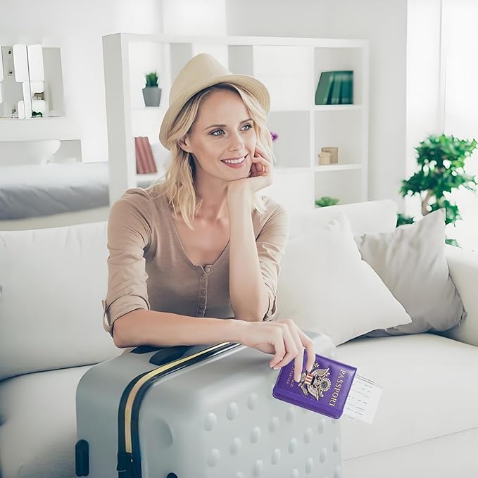Premium Passport Holder for Travel, RFID Blocking Passport Cover Slim, Durable & Travel-Friendly, Passport Wallet Keep Your Documents Safe & Organized (Purple)
