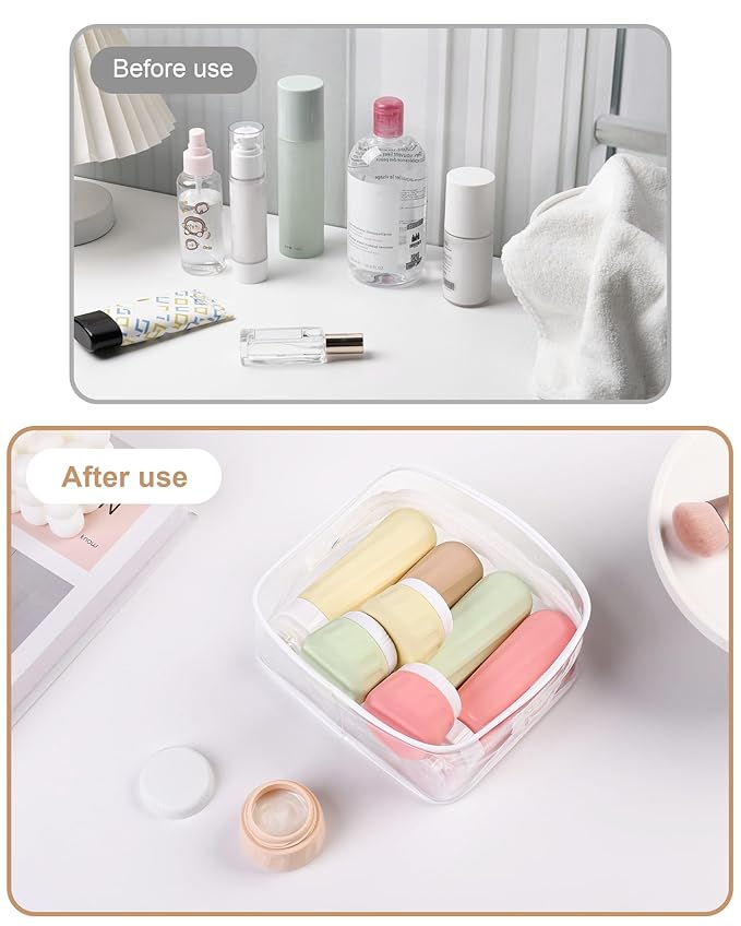 Mrsdry Travel Bottles for Toiletries 8 Pack, Travel Size Toiletries, Tsa Approved Travel Size Containers 3oz, with Travel Essentials Clear Bag, Leak Proof Silicone Squeezable Creams Jars