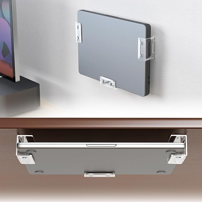 NiHome Clear Acrylic Under Desk Laptop Mount, Easy Installation Adjustable Laptop Holder, Scratch-Resistant Under-Desk Stand for MacBook, Notebook, Modem, TV Box, PS4 Slim & Keyboard