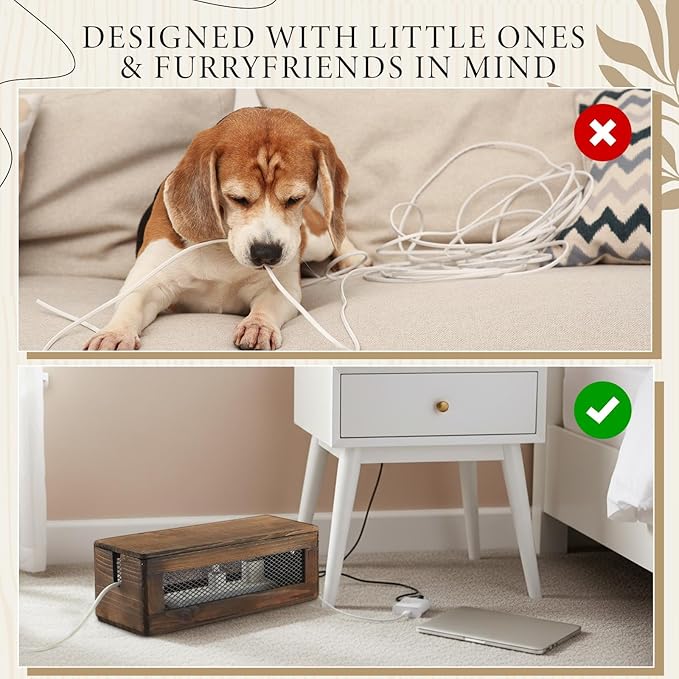 Chunful Extra Large Cable Management Box, 16'' Wood Cord Hider Organizer with Magnetic Lid & Organizer for Power Strip, TV Wires & Desk Cable Storage, Ventilation Hide Floor Cables