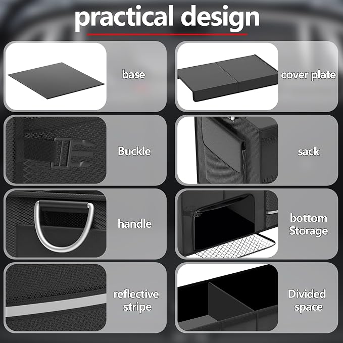 Trunk Organizer for Suv with a Separate Compartment for 1 Pair of Shoes - Reinforced Handles, Waterproof, Collapsible, Multi-Compartment Car Trunk Organizer for Jeeps, Sedans - 72L