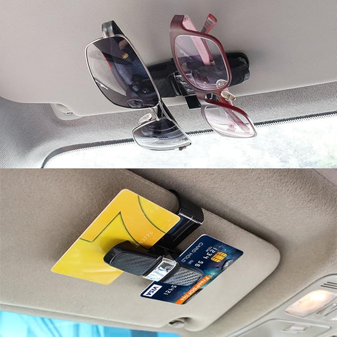 FineGood 2 Pack Glasses Holders for Car Sun Visor, Sunglasses Eyeglasses Mount with Ticket Card Clip - Black