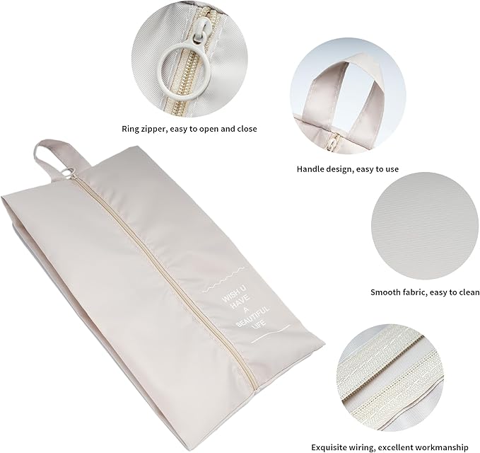 Shoe Bags for Travel, 2 Pack Large Multi-color Shoe Bags for Men Women, Waterproof Portable Shoe Organizer bag with Sturdy Zipper (Beige)