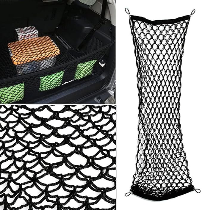 Car Rear Cargo Net, Universal Adjustable Elastic Trunk Cargo Storage Organizer Net, Double-Layer Storage Nylon Mesh Compatible for SUV, Jeep, Truck（43.3 x 15.7in）