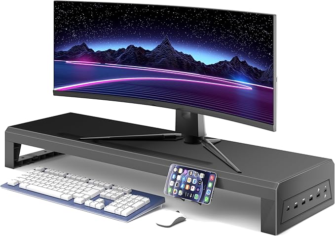 Computer monitor stand Laptop Desk Shelf & Monitor Riser ï¼?7.55 inches,22W charging , 2 USB 3.0 , and 1 USB 2.0ï¼?Monitors/PC/Laptop/Computer Space Saver Organizer ，Heavy Duty Gift Gaming Studio Office (USB Hub Fast Charging Version, 700mm)