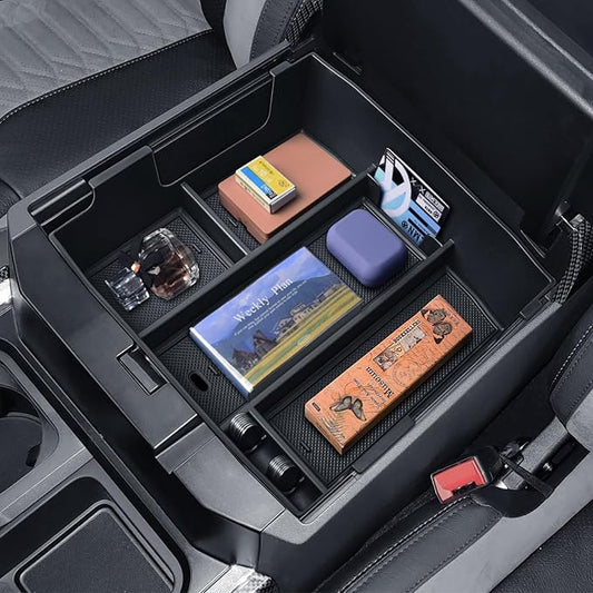 EDBETOS Full Center Console Organizer Compatible with 2023 2024 2025 2026 Ford F250 F350 F450 F550 Super Duty Insert Tray Accessories Armrest Box Storage Box, Original Tray Can be Placed on top