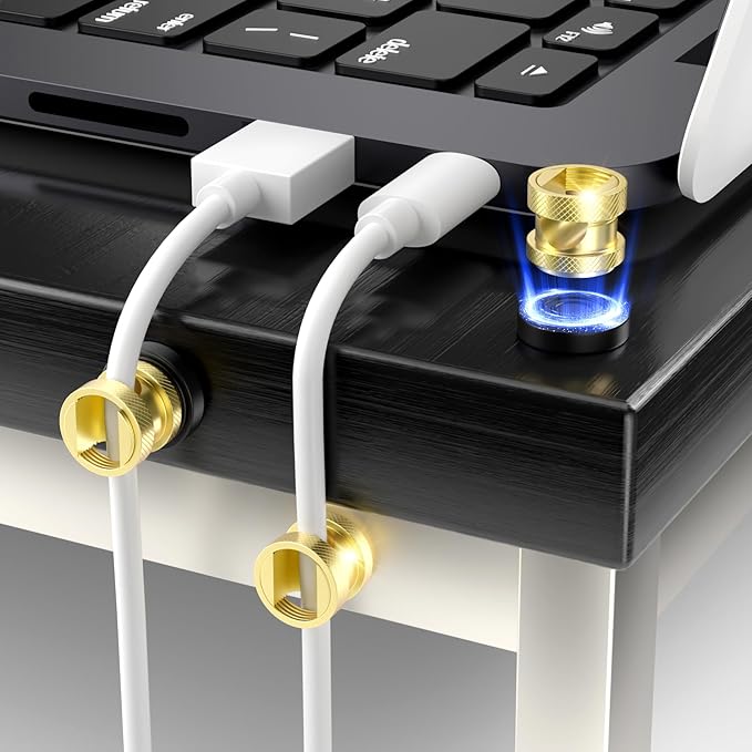 Viaky Magnetic Cord Holder,Gold Magnetic Cable Clip,Metal Cord Holder for Nightstand,Magnetic Cable Management Stainless Steel Magnetic Cord Organizer for Bedside Table Car Office Desk(3 Pack)